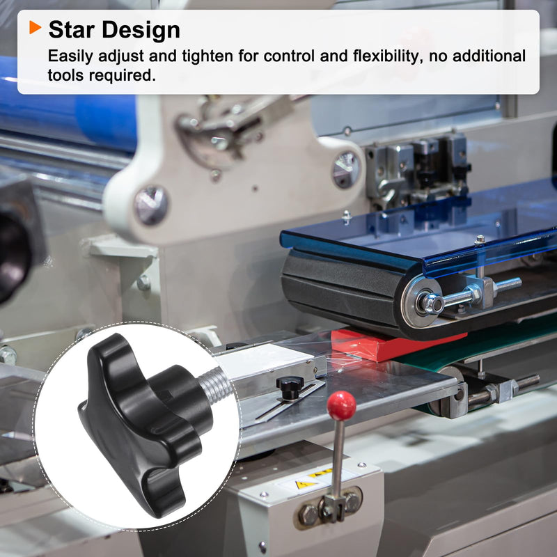 HARFINGTON 2pcs Star Knobs M10 x 30mm Male Thread Plastic 4-Star Stud Knob Hand Tightening Clamping Screw Replacement Threaded Handle, Black