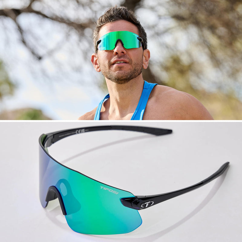 Tifosi Vogel SL Sport Sunglasses Men & Women - Ideal For Baseball, Cycling, Cricket, Golf, Hiking, Running Gloss Black, Smoke Green Mirror