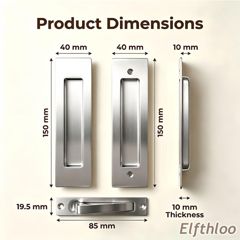 6 in Pocket Door Pulls& Edge Pull Set Solid Wood Sliding Door Hardware Kit, Rectangular Recessed Flush FingerHandle, Used for Pocket & Barn Doors Brushed Stainless Steel 3-piece Set Brushed Stainlless Steel
