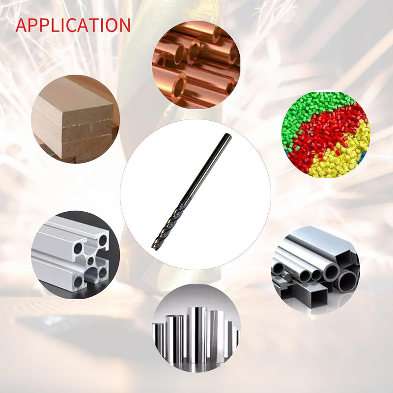 1/4" Carbide End Mill, Extra Long, 4 Flute Solid Carbide Square End Mill, 4" Overall Length, Single End, Helix Angle: 30°, AlTiN Coated,1/4" Cutting Diameter,1-1/2" Length of Cut 1/4"*1-1/2"*4”