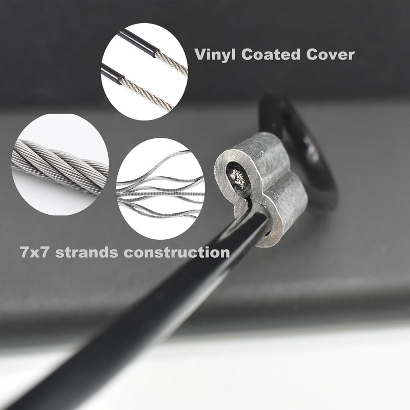 5 Pcs 4mm Wire 24 inch Vinyl Coated Stainless Steel Cable with Loops Short Wire Rope Lanyard Lock Security Chain Link for Outdoor Gates, Black(4mm x 24inch) 4mm(T) X 24 in(L) 5PCS