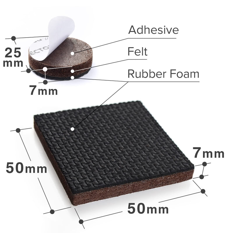 X-Protector Non Slip Furniture Pads for Hardwood Floors 60 PCS - 36 Round 1” + 24 Square 2" Anti Slip Furniture Pads - Self-Adhesive Rubber Furniture Pads Non Slip - Ideal Furniture Stoppers! 60 Round, Square 1, 2"