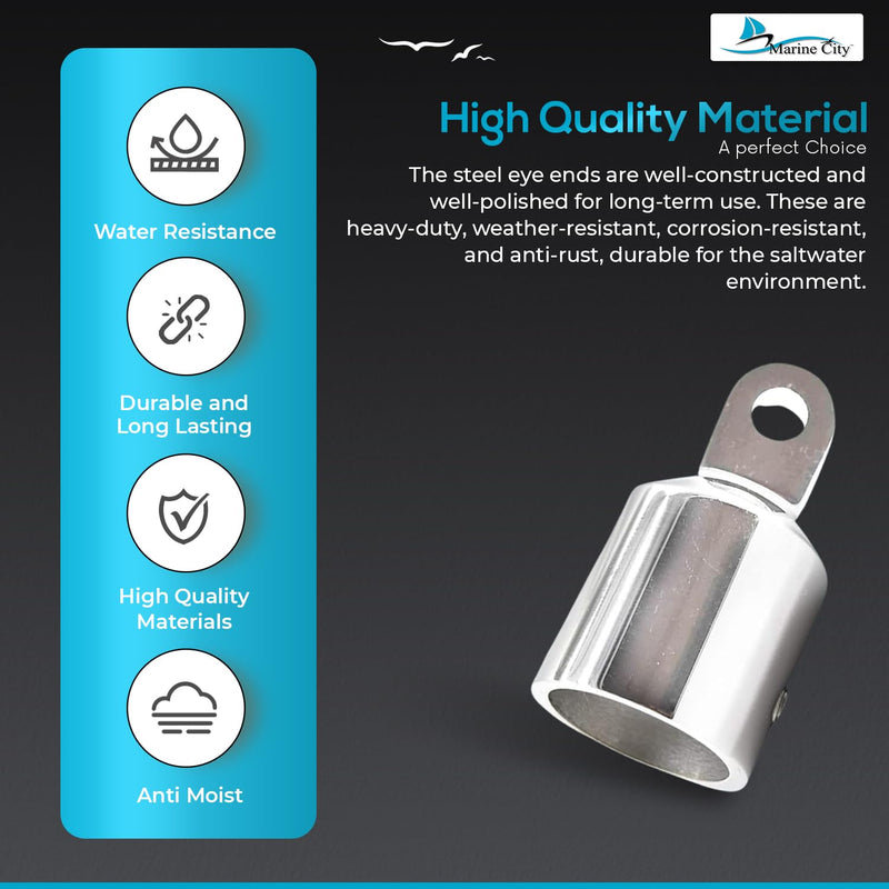 Marine City 316 Stainless Steel Round Outside Eye End for Bimini Top 7/8" – Heavy-Duty Marine Hardware for Boats, Ships & Yachts (Pack of 2)
