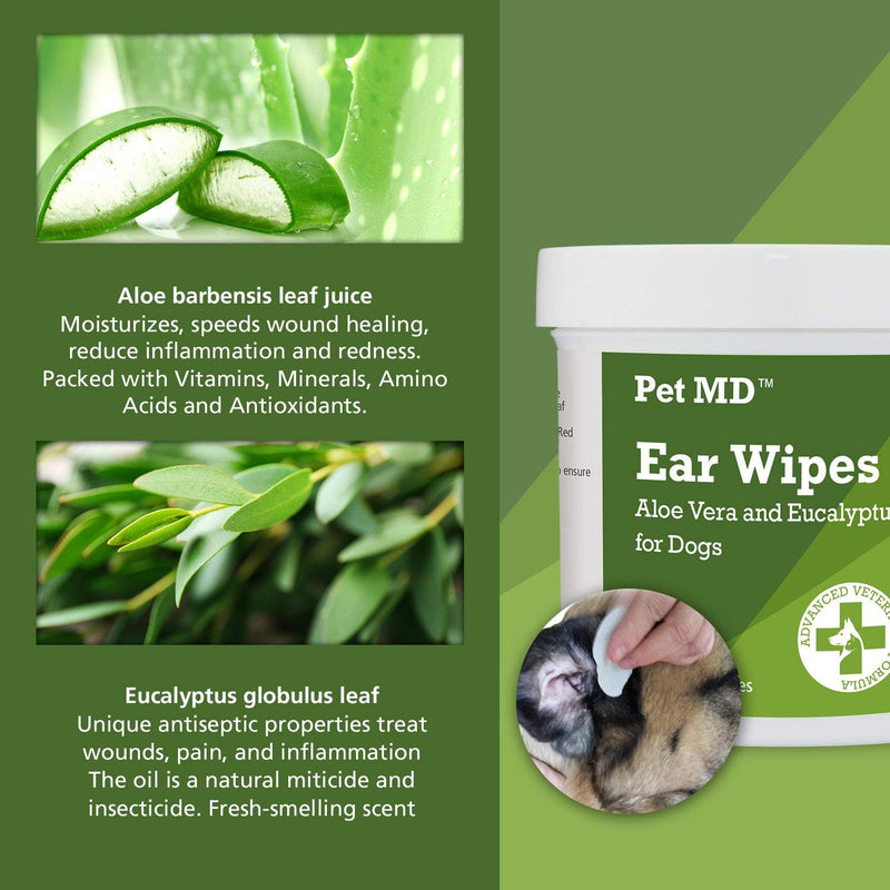 Pet MD - Dog Ear Cleaner Wipes - Otic Cleanser for Dogs to Stop Ear Itching, and Infections with Aloe and Eucalyptus - 100 Count - PawsPlanet Australia
