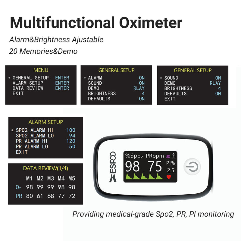 Pulse Oximeter Fingertip, Blood Oxygen Monitor, 4 colors 1.14'' TFT Alarm & Brightness Adjustable