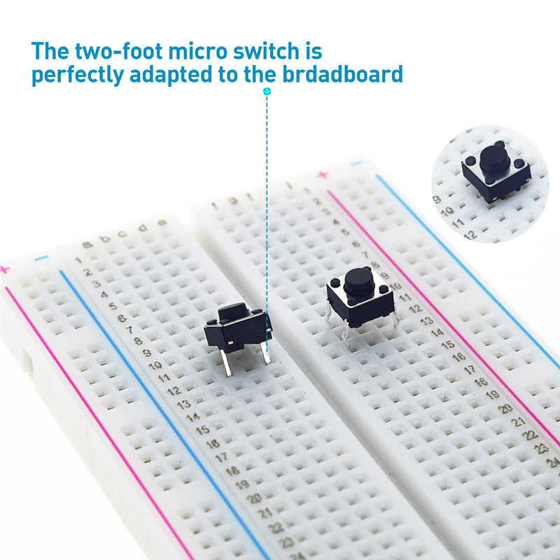 QTEATAK 20 Pcs 6mm 2 Pin Momentary Tactile Tact Push Button Switch Through Hole Breadboard Friendly for Panel PCB