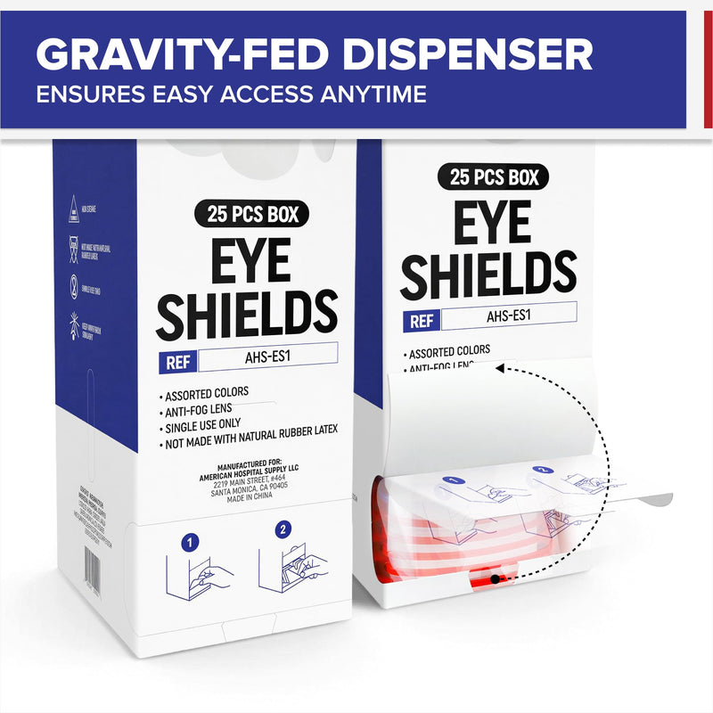 American Hospital Supply Eye Shield Glasses, Pre-Assembled Protective Eyewear PPE for Hospitals & Medical Use, Lightweight Eye Protection Frame, Box of 25 Eye Shields Only - Box of 25