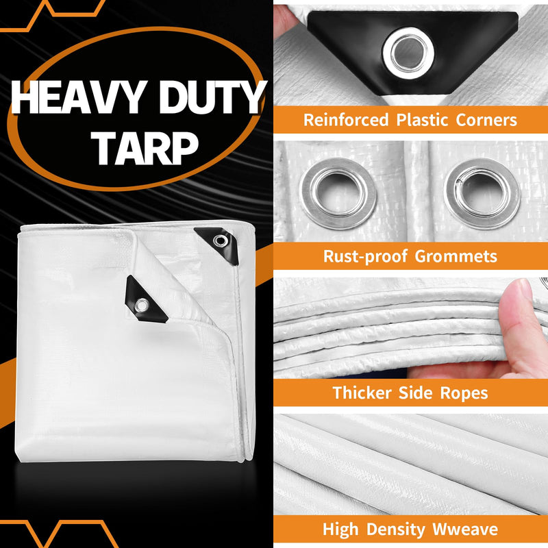 White Heavy Dut Waterproof Tarp 4' x 6', 10 Mil Thick, High Durability, Rip and Tear Resistant with Metal Grommets Every 20 Inches 4 FT x 6 FT White