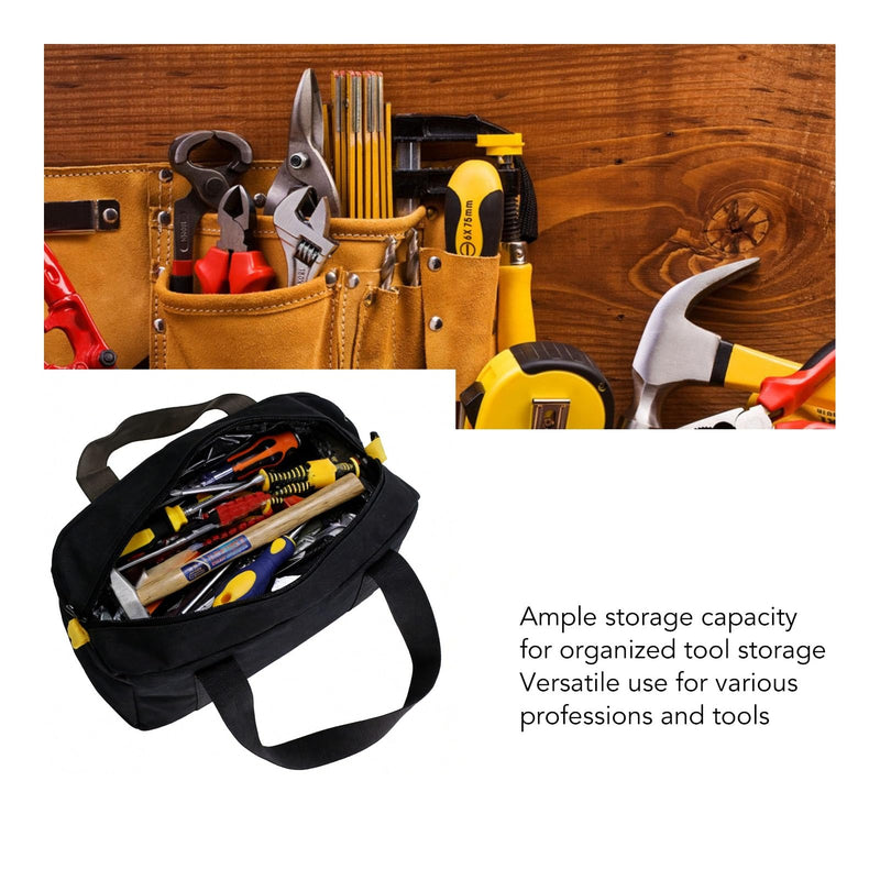 Tool Bag 16 Inch Canvas Wide Mouth Tool Bag Large Capacity Tools Storage Bags Black Waterproof Electrician Toos Pouch with Compartment, Zippers Tote for Wrench Screwdriver Pliers 16in