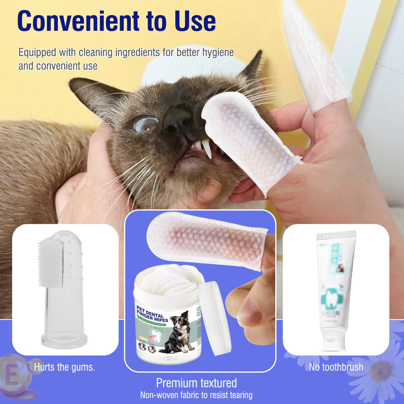 Pet Teeth Cleaning Finger Wipes for Dogs & Cats, Dog Dental Wipes for Removing Plaque and Tartar Buildup, No-Rinse Disposable Gentle Cleaning & Gum Care Pet Wipes, 50 Counts