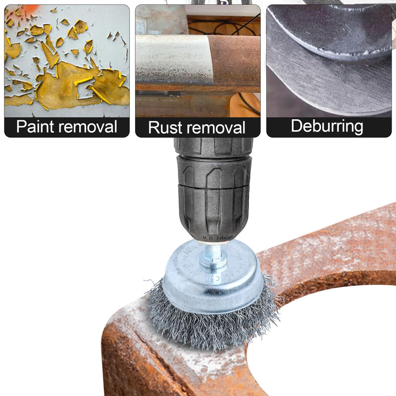 7PCS Stainless Steel Wire Wheel Brush, Coarse Crimped Cup Brush and End Brush Kit,Wire Brushes for Use in Machines