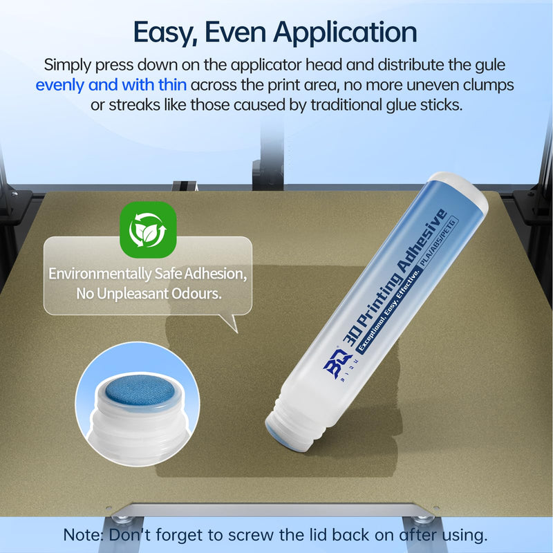 BIQU 2 Pack 3D Printer Adhesive Glue for CryoGrip/PEI Build Plate, Printer Glue Comparable Performance to Bambu-Lab Adhesive with Strong Adhesion, No Residue, for PLA/PETG/ABS/TPU/PET Filaments-60mL