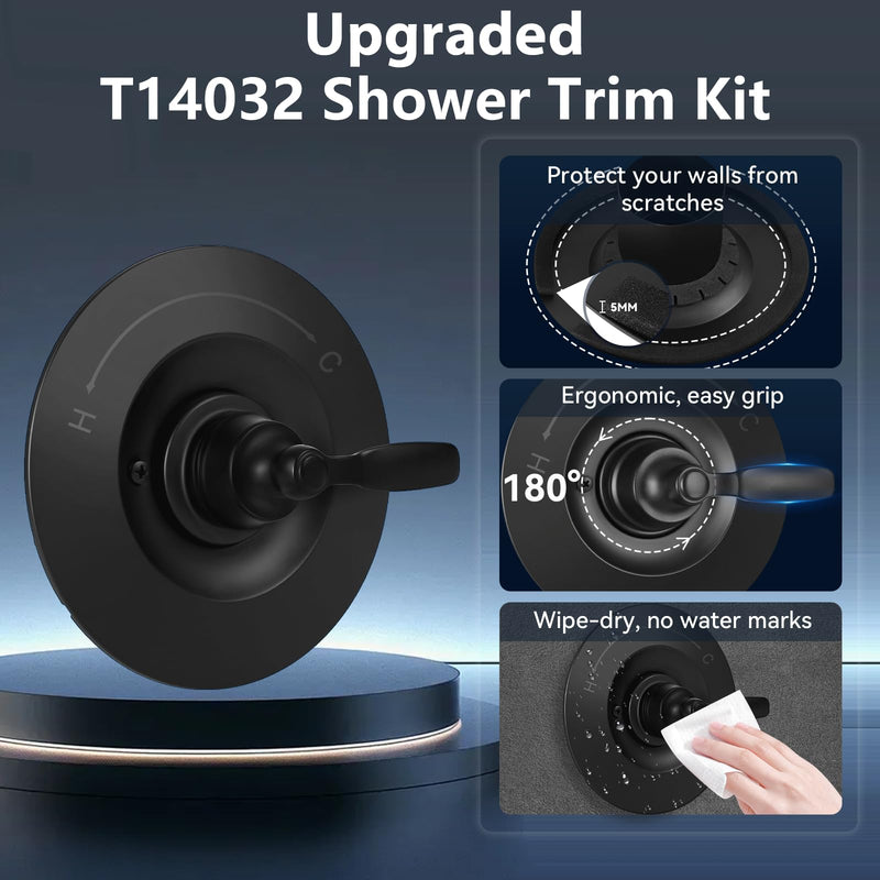 T14032-BL Shower Handle-Just Compatible with Delta Shower Trim Kit 14 Series, Just Compatible with Cartridge RP46074, Fits R10000 Series Valves (Cartridge/Valve Not Included), Matte Black Handle-Matte Black