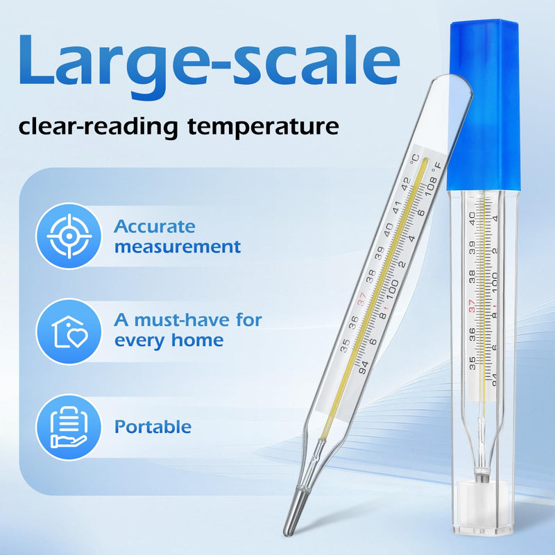 Ciieeo 12Pcs Glass Temperatures Measurement Adult, Temperature Gauge Accurate Temperatures Measurement Testing Tools with Case, Dual Scale Measurement Stick for Oral Underarm Families General Use 3