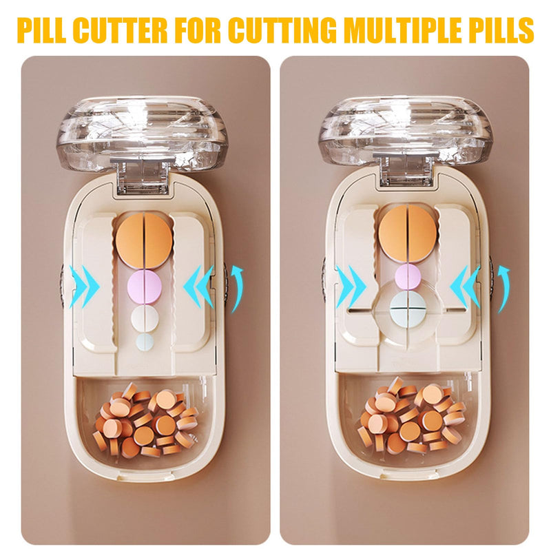 Pill Cutter for Cutting Multiple, 1/2 1/4 Pill Splitter for Large, Small and Tiny Pills, Portable Pills Cutter,Storage Organizer, Accurate Centering Alignment Device (White) White