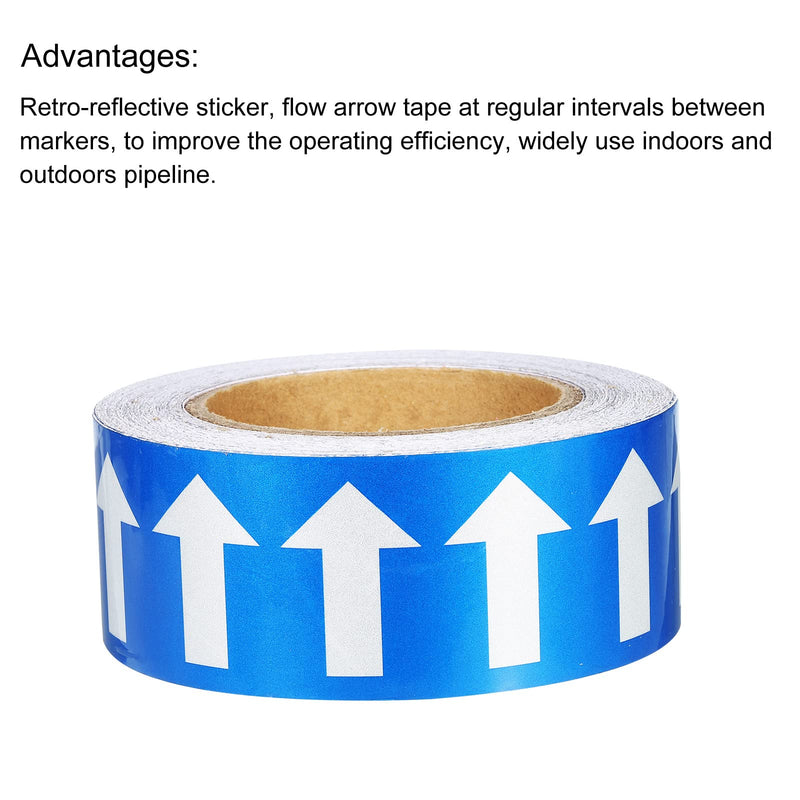 PATIKIL White on Blue Color Arrow Tape Vinyl Stickers Arrow Labels 50mm/1" for Pipe Markers, 1 Roll