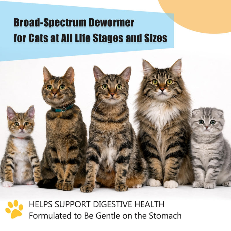 Broad Spectrum Dewormer Tablets for Cats and Kittens ( Praziquantel & Pyrantel Pamoate) for Tapeworms, Roundworms & Hookworms