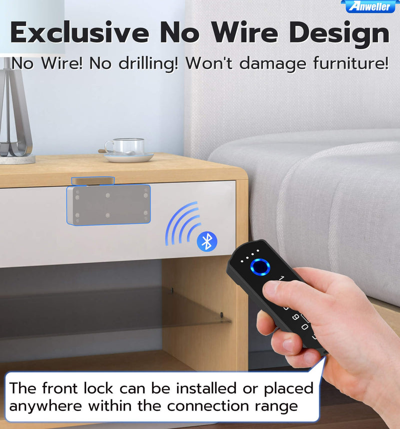 Anweller Baby Proofing Smart Cabinet Locks, Child Proof Fingerprint Drawer Locks, Hidden Adhesive Code Keypad RFID Bluetooth Keyless Lock for Adults File Kitchen Cupboard Closet Liquor - Horizontal
