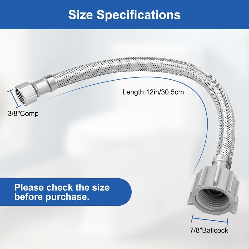 EEEKit T Adapter for Bidet, 7/8" x 7/8" x 3/8" 3 Way Tee Connector Bidet with 12 Inch Braided Toilet Connector for Toilet Bathroom