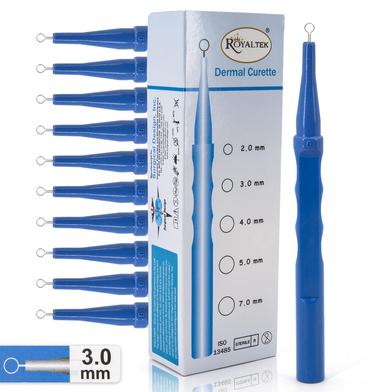 Sterile Disposable Dermal Curettes, Easy Peel Packing - Box of 10 (3.00 mm) 3.00 mm