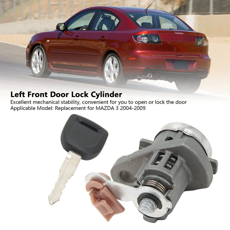 Left Front Door Lock Cylinder Replacement for Mazda 3 2004-2009 LHD Zinc Alloy, Excellent Mechanical Stability, Car Door Lock