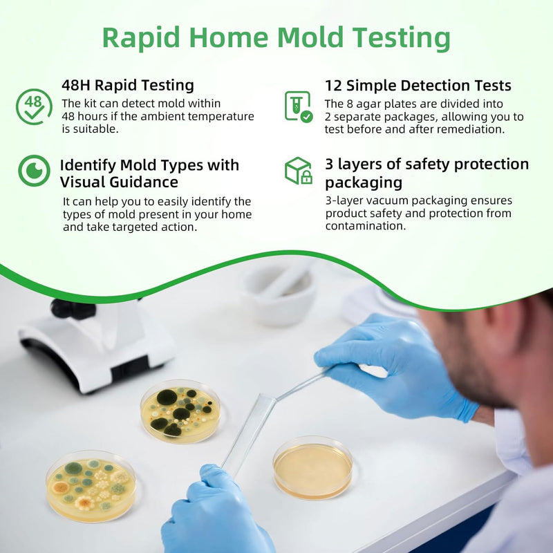 Mold Test Kit for Home | 12 Tests for Air, HVAC & Surfaces | 48-Hour Results with Identification Guide