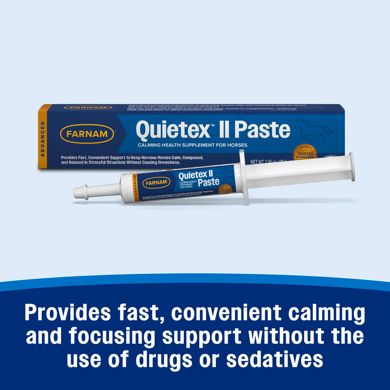 Farnam Quietex II Horse Calming Paste, 32.5 ml Syringe, Manage Nervous Behavior & Keep Horses Calm, Focused & Composed, 7 Stress-Relieving Ingredients, Calm Magnesium Supplement
