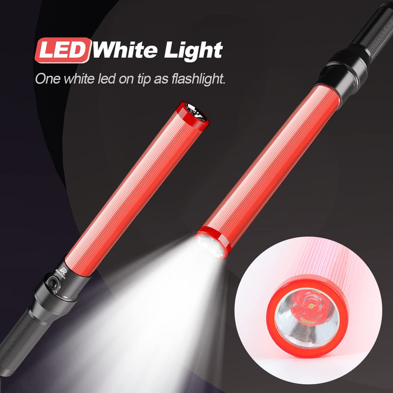 RoadHero 2 Pack Traffic Wand, 16 Inch Led Traffic Control Wands with 3 Flashing Modes, Air Marshaling Signal Wand Plus White LED on Tip for Airport, Parking, Car Directing 2 Pack of 16 inch