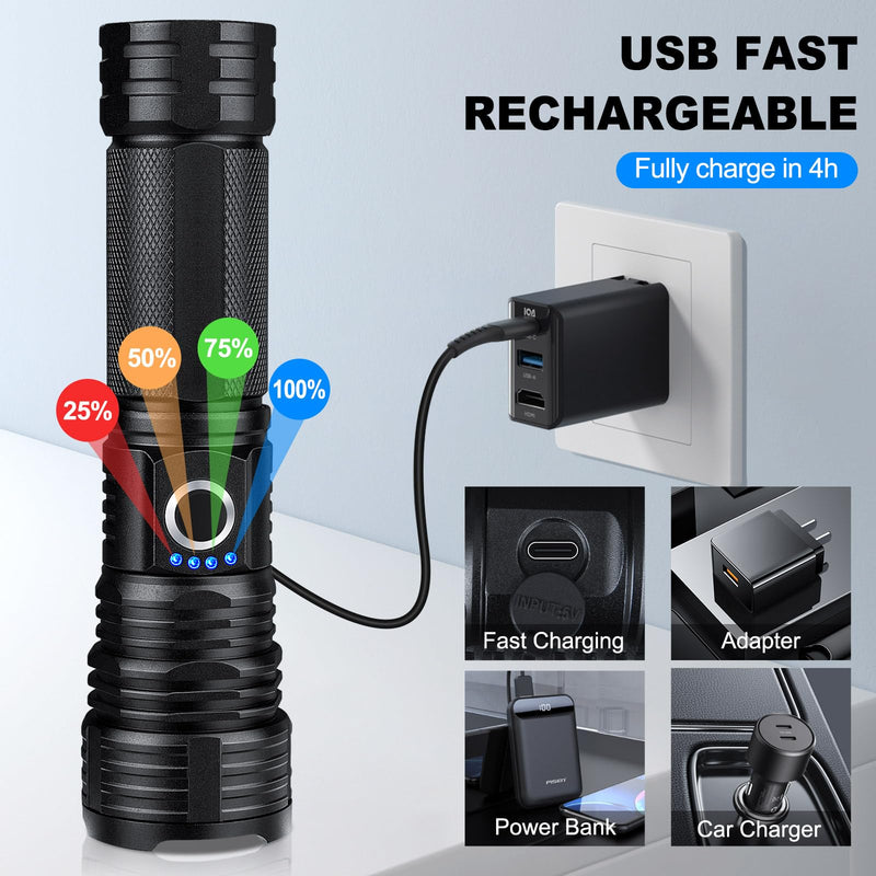 Rechargeable Flashlights High Lumens, 2Pack 99000 Lumen Super Bright LED Flashlight with 5 Modes & Waterproof, USB Fast Charging Handheld High Powered Flash Light for Home, Camping, Emerge∩cies