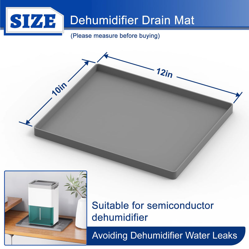 Dehumidifier Mat for Home Dehumidifiers, Mini Dehumidifier Drain Pan Prevent Leaks, Waterproof De humidifier Tray, Non-Slip Drain Mat Prevents Water from Pooling Underneath, Grey, 12"x10"