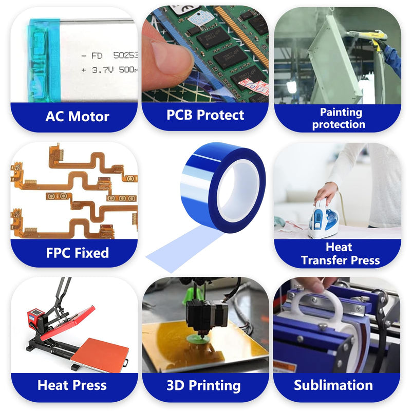 6 Rolls 20mm x16m(52ft) Blue Heat Resistant Tape，Heat Transfer Tape for Heat Sublimation Press Vinyl，and Fixing of Electronic Parts During Processing，No Residue 6Rolls