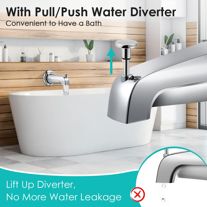 Universal Bathroom Tub Spout with Metal Tub Spout Cover Ring, 5 1/4 Inches Reach Wall Front Mount Faucet with Shower Diverter 1/2" IPS Inside Thread(Chrome) Chrome - NewNest Australia