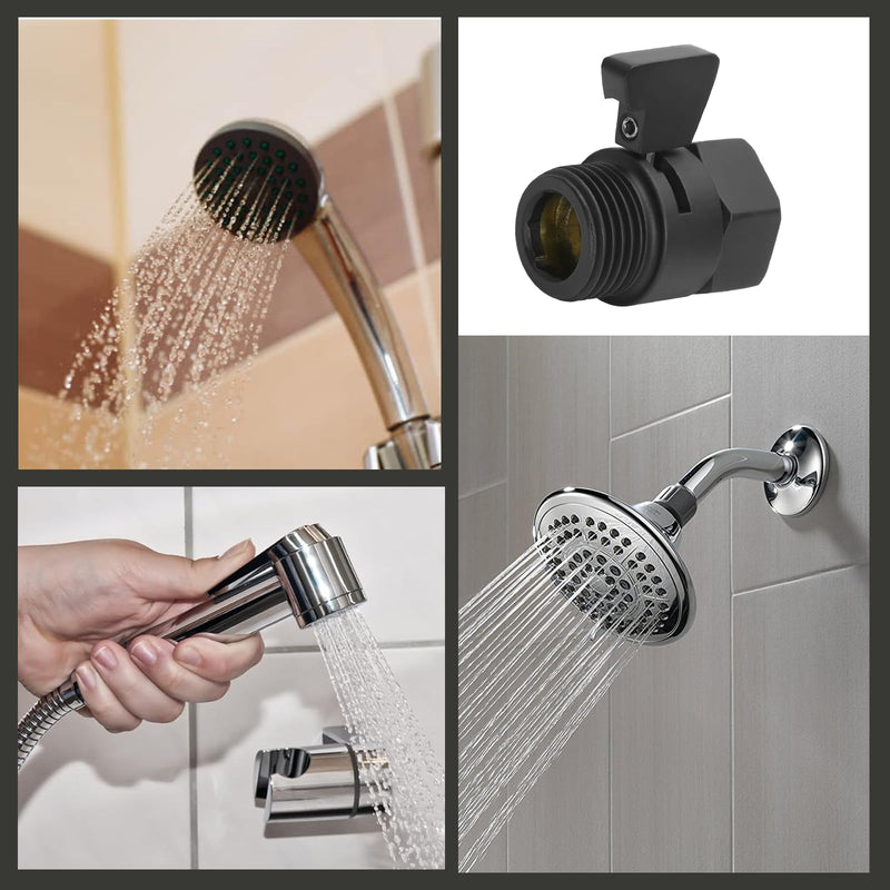 2 Pack Black G1/2 Shower Head Flow Control Valve with Metal Handle, Water Regulator Shut-Off Valve for Handheld Shower or Bidet Sprayer, Matte Black Finish 2 Pack