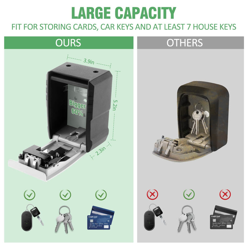 Key Lock Box, UPXON Extra Large Key Storage Box with Resettable Code, 4 Digit Combination Lock Box for Car Keys, House Keys, Weatherproof Wall Mount Key Box for Home, Hotels, Airbnb, Schools 1 Pack Extra Large (Fit Most Car Key) Modern