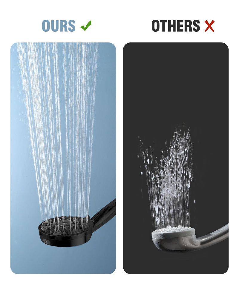 Shower Head With Handheld High Pressure 7 modes, Built-in Power Wash to Clear Tub, Tile, 5" High Powerful Hand Held Rain Showerhead with Stainless Steel Hose and Adjustable Bracket (Matte Black) Polished Black