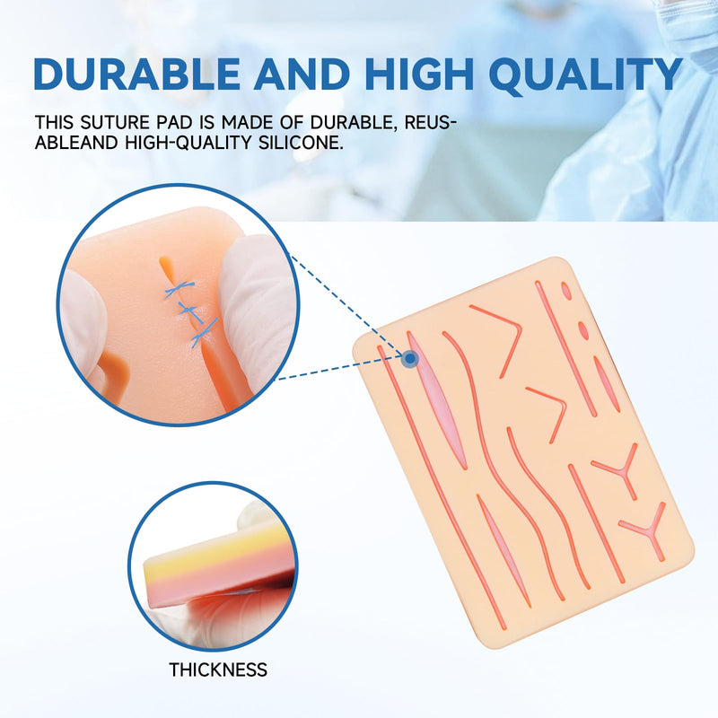Large Premium 3-Layer Suture Practice Pad w/Wounds on Anti-Slip Base (7.2" x 5.2") | The Original - Will Not Easily Separate, Tear, Rip | for Practicing Suturing Doctors,Students