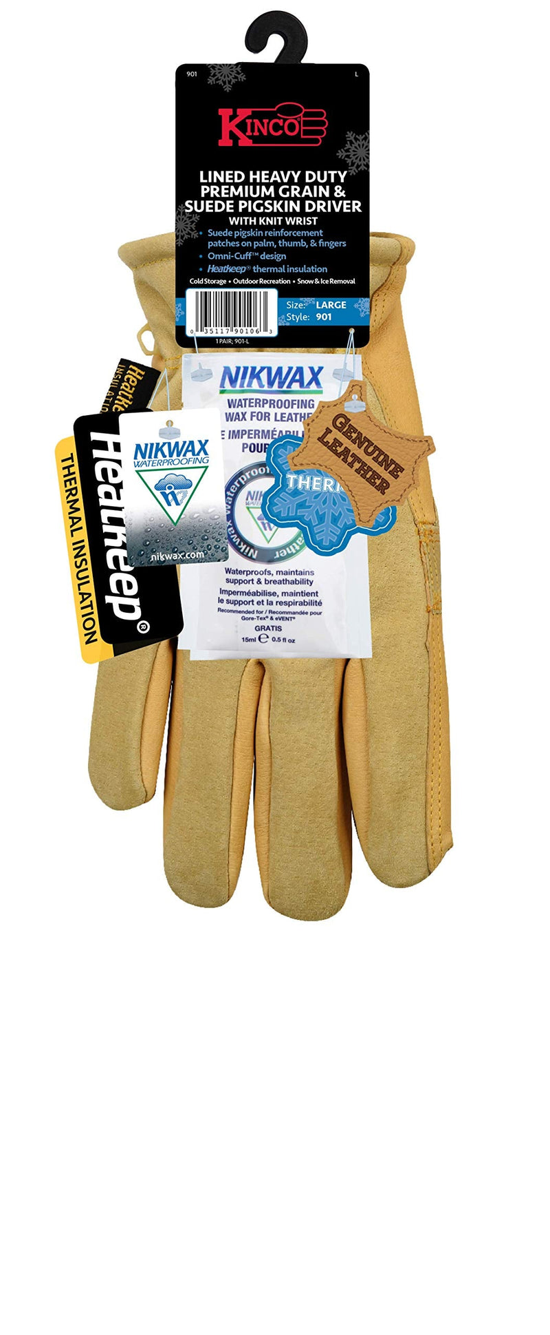 Kinco, KIN-901-XL, Men's Pigskin Leather Ski Glove, HeatKeep Thermal Lining, Draylon Thread, X-Large, Golden X-Large (Pack of 1)
