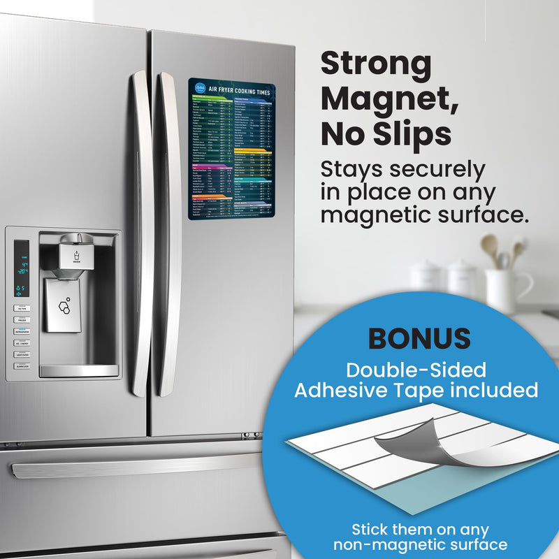 Air Fryer Magnetic Cheat Sheet Set - Air Fryer Accessories Cookbook - Easy to Use AirFryer Time Chart Set - Strong Magnet Quick Reference Cooking Guide for Frying (Black) Air Fryer Magnet Cheat Sheet - Black