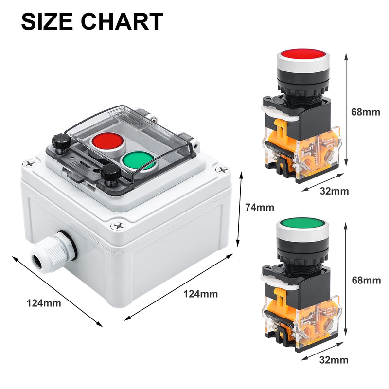 IP67 Button Switch Outdoor Waterproof Box 2 Green and Red Push Button Emergency Button with Protective Cover Anti-misoperation Switch(AC/DC 6A-110V/3A-240V/2.5A-380V) Red Green Self-locking - 2 Buttons