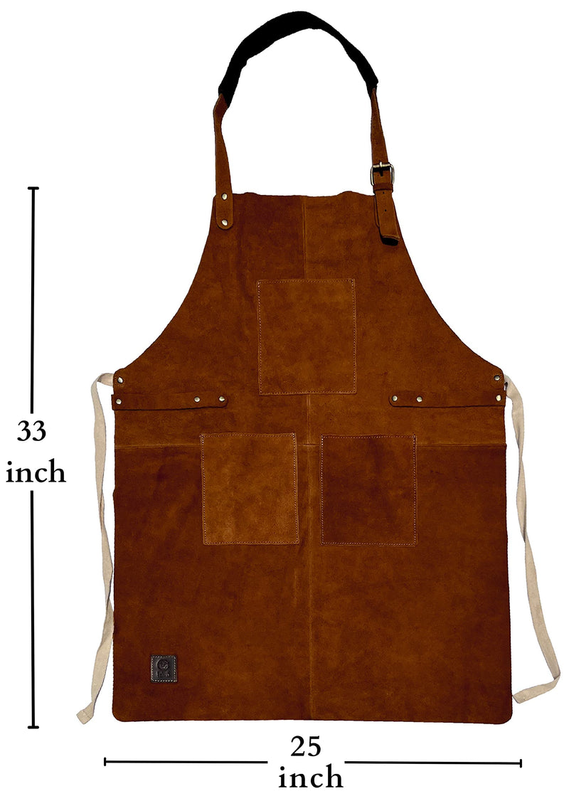 RUSTIC TOWN Leather Grill Work Apron with Tool Pockets ~ Adjustable up to XXL for Men & Women ~ Leather Tool Apron Tan