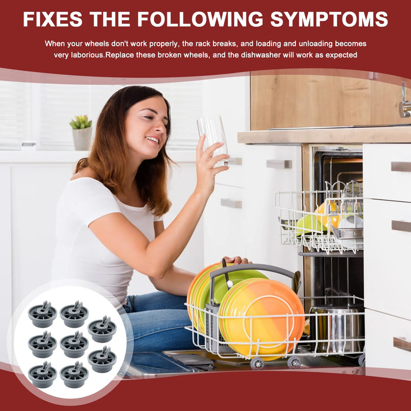 8 Packs 165314 Dishwasher Wheels Lower Rack Fit for Bosch,Dishwasher Wheels Replaces Dish Rack Part Number 420198 AP2802428 PS3439123 by AMI PARTS 8PACK