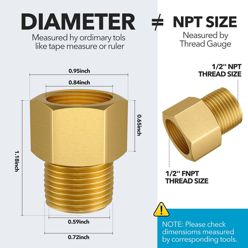 3PCS Brass Pipe Fitting, 1/2" Female x 1/2" Male NPT Thread Brass Hex, Adaptor 1200psi High Pressure 3PCS-1/2" Female x 1/2" Male