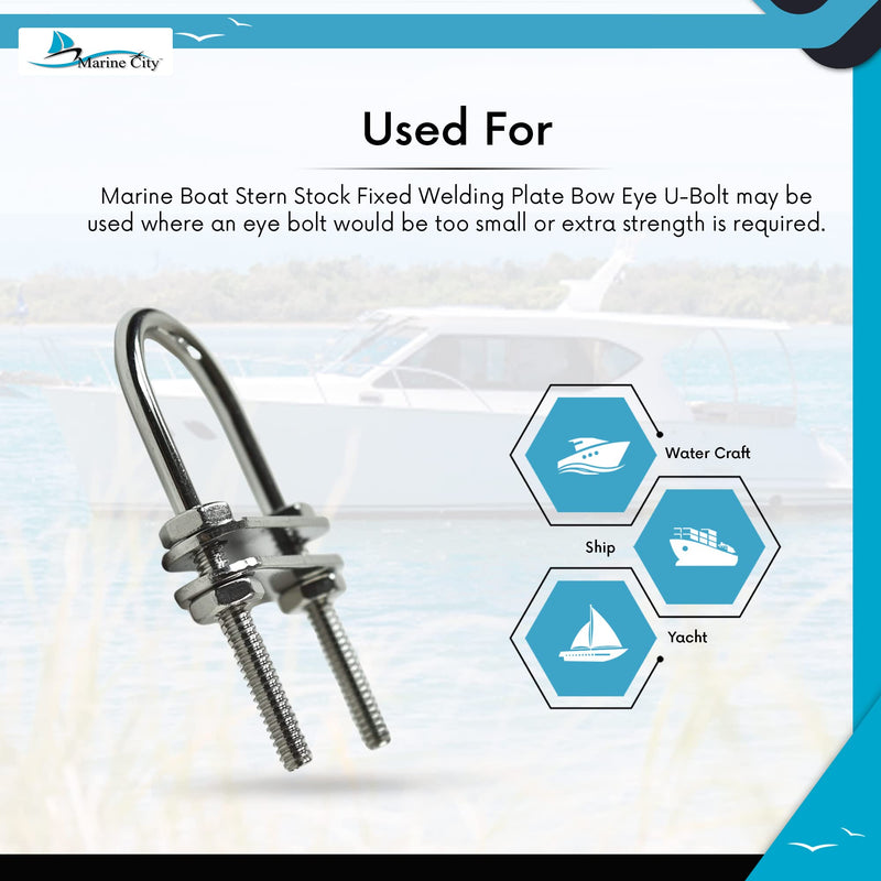 Marine City Bow Eye U-Bolt – 304 Stainless Steel, 3/16” Stock, 2-3/4” Length – Heavy-Duty Corrosion-Resistant Deck Hardware for Boats & Marine Use (Pack of 1)