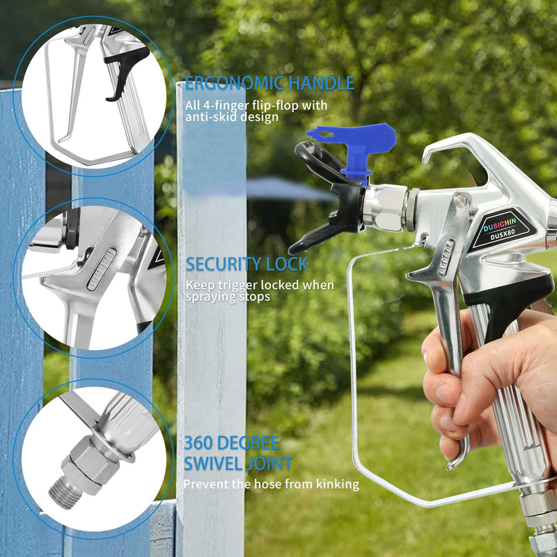 DUSICHIN Airless Paint Primer Spray Gun High Pressure 3600PSI Reversible 517 Tip Guard Swivel Joint 10 inches Extension Airless Paint Sprayer Accessories for Graco Titan Airless Paint Sprayer DUSX80