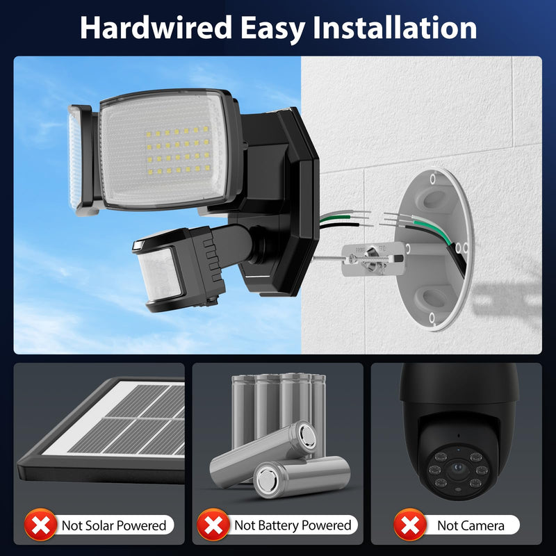 Onforu 32W 2 Head Motion Sensor Outdoor Lights, 3200LM 6500K LED Security Light Hardwired, Dusk to Dawn, Motion Detector Light for Outside, IP65 Waterproof Flood Lights for Garage, Yard(Black) Black 1
