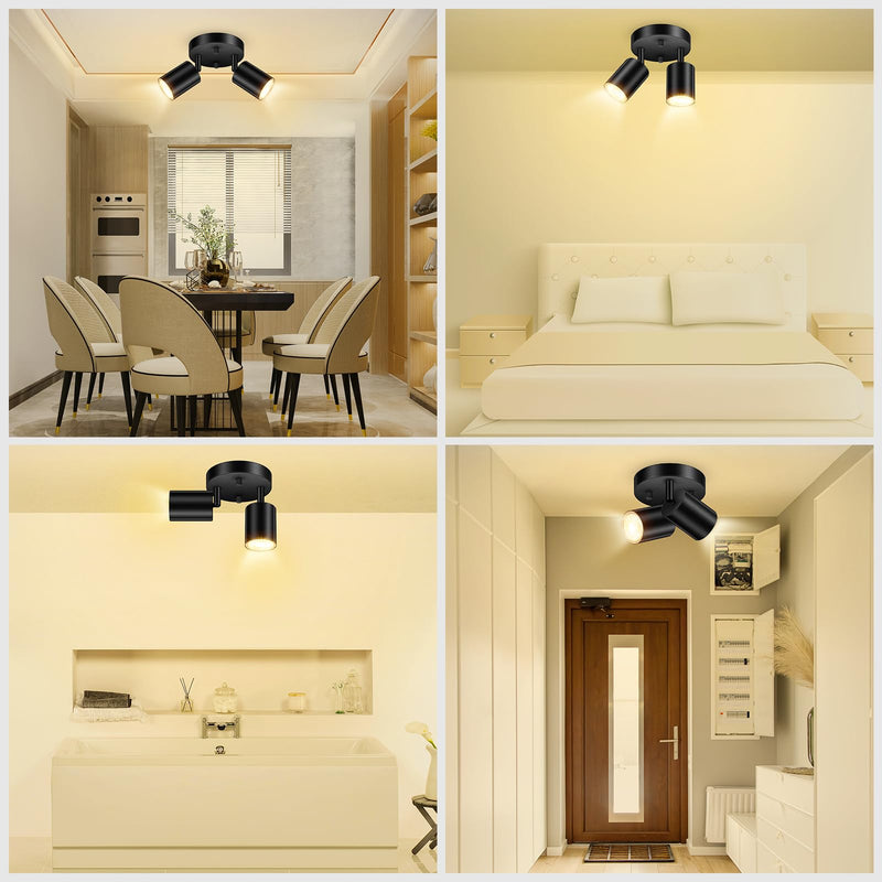 BoostArea LED 2 Light Track Lighting Kit, LED Track Lighting Fixtures, Black Round Ceiling Spot Lighting, Flexibly Rotatable Light Head for Kitchen, Living Room, Bedroom, GU10 Bulb Not Included 2 Light-Black