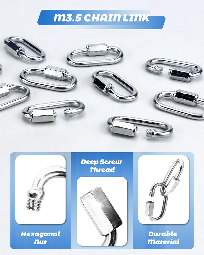 20 Pack 304 Stainless Steel M3.5 Chain Link, 1/8 Inch D Shape Locking Quick Chain Repair Links Pets Keychain for Outdoor Traveling Equipment