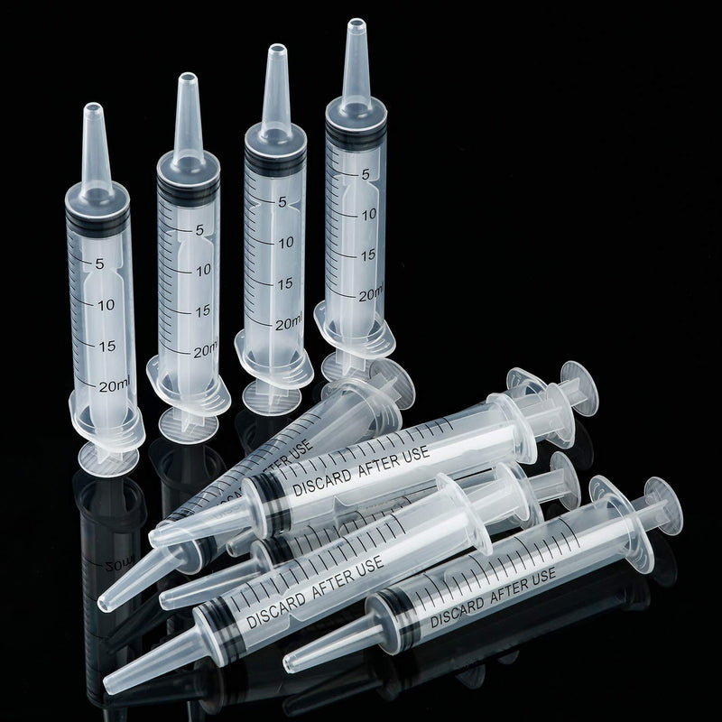 10 Pack Plastic Syringe Liquid Measuring Syringes Without Needle for Epoxy Resin, Craft, Scientific Labs, Feeding Pets Animals, Oil or Glue Applicator (20 ML) 20 ML