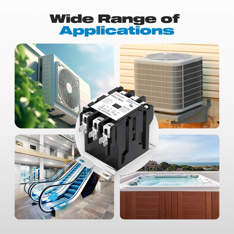 AC Contactor, Malictele 3 Pole 40 Amp Contactor 240V Coil HVAC Contactor for AC Unit Outdoor Compatible Condenser Compressors Refrigeration Systems Motors 3P 40A 208/240VAC
