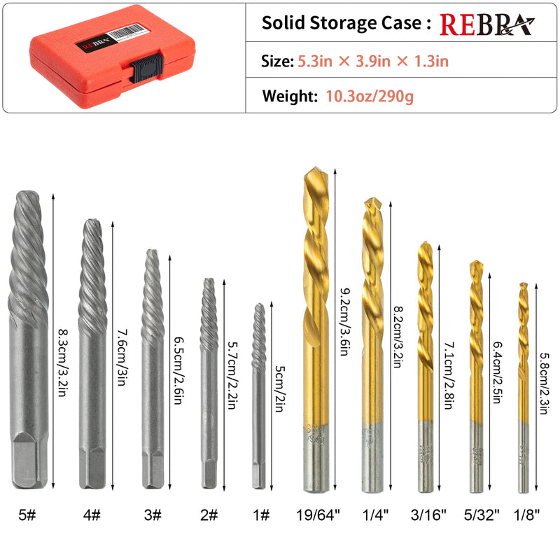 Screw Extractor Set, 37# Cr-Mo & 6542 HSS Steel Cobalt Left-Hand Drill Bit, Easy Out Broken Bolt Remover Reverse, Ez Out Stripped, Rounded-Off, Damaged Bolts, Screws&Studs Removal Tool (10-Pieces) 10-Pieces